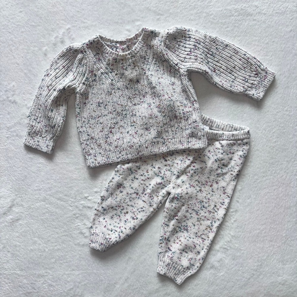 Baby Gap Confetti Knit Sweater and Pants Set 6-12 Months Cream Pink Multi